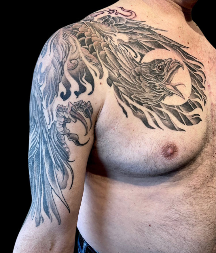 Illustrative blackwork phoenix tattoo on the left... - Official Tumblr page  for Tattoofilter for Men and Women